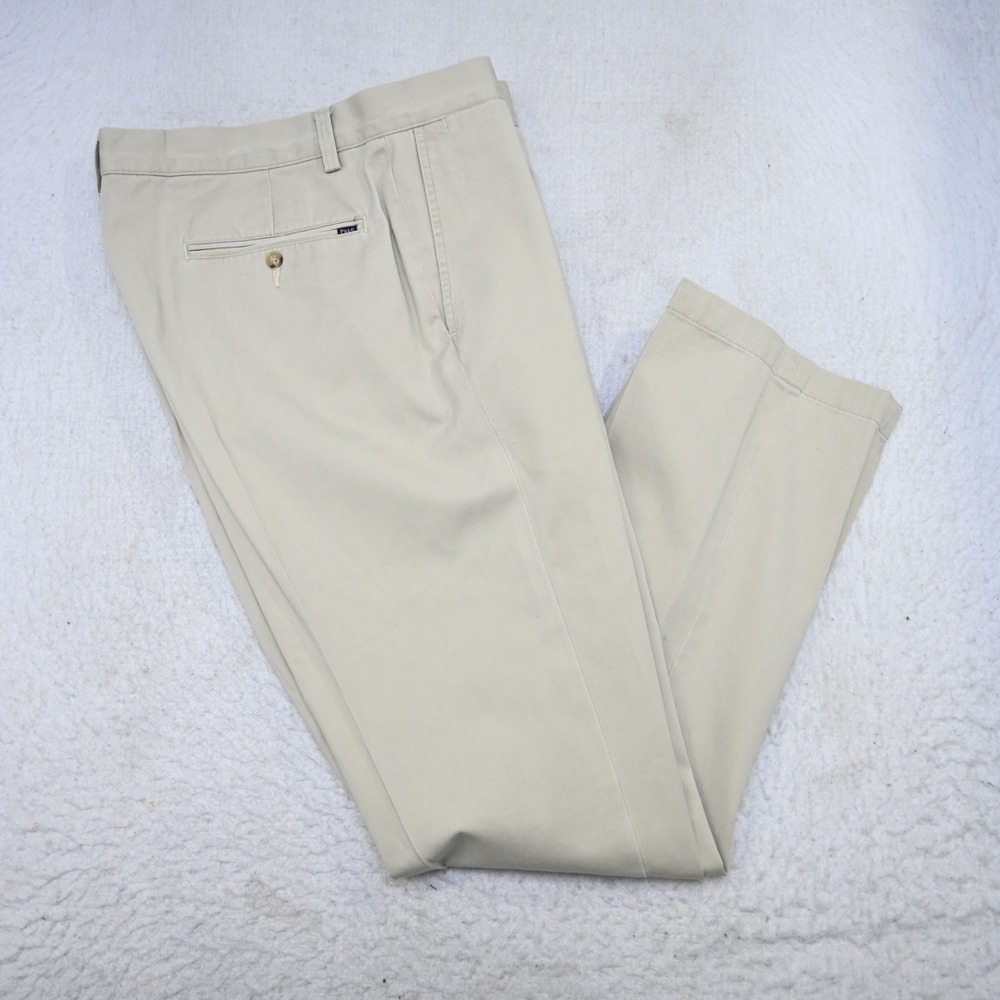 Polo Ralph Lauren Chino Pants Beige Classic Fit Flat Front Mens Size 35 x 32‎